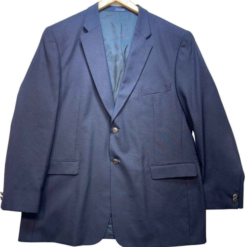 Stafford Men's Wool 2 Button Blazer Jacket Classic Fit Long Sleeve Size 46 Blue